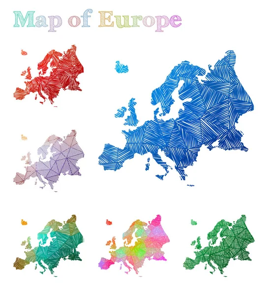 Handdrawn map of Europe Colorful continent shape Sketchy Europe maps collection Vector — Stock Vector