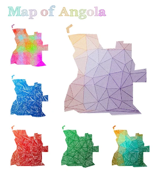 Χειρόγραφη αντιστοίχιση της Αγκόλα πολύχρωμο σχήμα χώρας Σκααγκόλα χάρτες συγκέντρωση διάνυσμα — Διανυσματικό Αρχείο