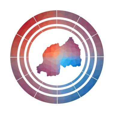 Ruanda rozeti Düşük poli tarzı Çok renkli Ruanda yuvarlak işareti ülkenin parlak degrade logosu