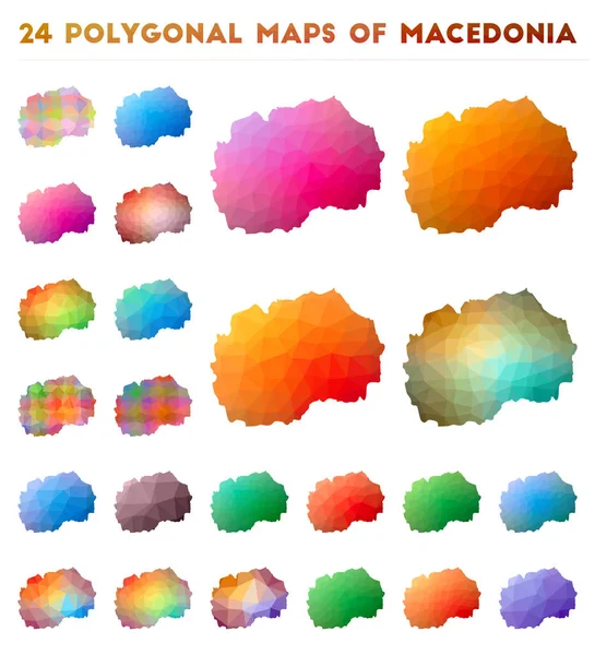 Conjunto de mapas poligonais vetoriais da Macedônia Mapa gradiente brilhante do país em baixo estilo poli — Vetor de Stock