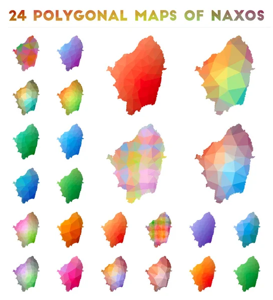Set of vector polygonal maps of Naxos Bright gradient map of island in low poly style Multicolored — Stock Vector