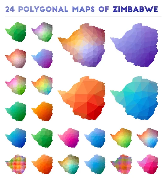 Állítsa be a vektor sokszögű térképek Zimbabwe Bright gradiens Térkép ország alacsony poli stílusban — Stock Vector