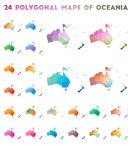 Набір векторних полігональних карт Океанії яскрава карта градієнта материка в стилі низького поліфонія — стоковий вектор