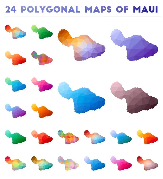 Набір векторних багатокутних карт Мауї Яскрава градієнтна карта острова в низькому полістилі Різнокольоровий — стоковий вектор