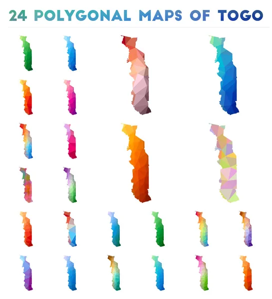 Set of vector polygonal maps of Togo Bright gradient map of country in low poly style Multicolored — Stock Vector