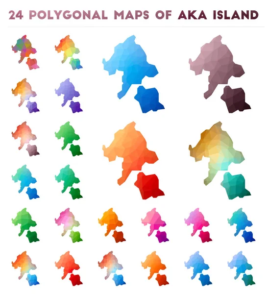 Ensemble de cartes vectorielles polygonales de l'île d'Aka Carte du gradient lumineux de l'île dans un style poly bas — Image vectorielle