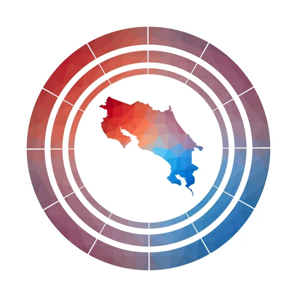 Distintivo Costa Rica Logo sfumato luminoso del paese in stile poly basso Costa Rica multicolore arrotondato — Vettoriale Stock