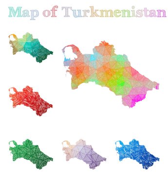 Türkmenistan Renkli ülke şekli Sketchy Türkmenistan harita koleksiyonu Vektör handdrawn haritası