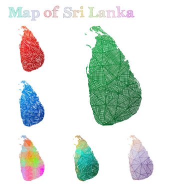 Sri Lanka Renkli ülke şekli Sketchy Sri Lanka harita koleksiyonu Vektör handdrawn harita