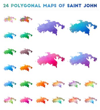 Düşük poli stilinde ada Saint John Bright gradyan haritası vektör çokgen haritalar kümesi