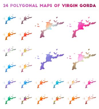 Düşük poli stilinde virgin Gorda Parlak degrade ada haritası vektör poligonal haritalar kümesi