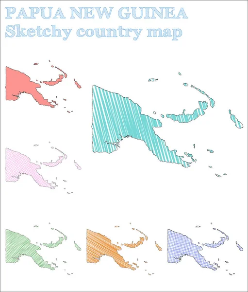 Papua-Nowa Gwinea szkicowy kraj godny rysowane ręcznie kraj rzeczywisty dziecinny styl Papua-Nowa Gwinea — Wektor stockowy