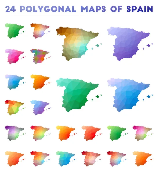 Набор векторных полигональных карт Испании Яркая градиентная карта страны в стиле низкого поли — стоковый вектор