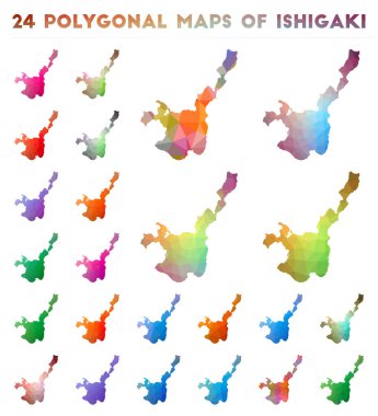 Düşük poli stilde adanın Ishigaki Parlak gradyan haritası vektör çokgen haritalar kümesi