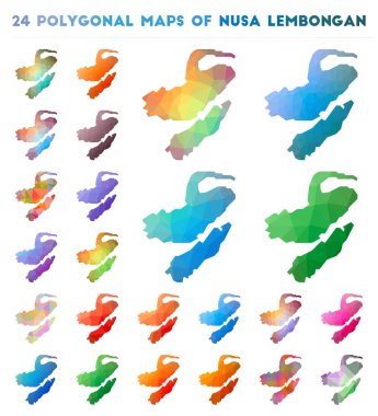 Nusa Lembongan Düşük poli stilinde adanın Parlak degrade haritasıvektör poligonal haritalar kümesi
