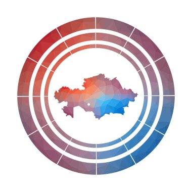 Kazakistan rozeti Düşük poli tarzı Çok renkli Kazakistan yuvarlak ülkenin parlak degrade logosu