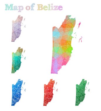 Belize Renkli ülke şekli Sketchy Belize harita koleksiyonu Vektör handdrawn haritası