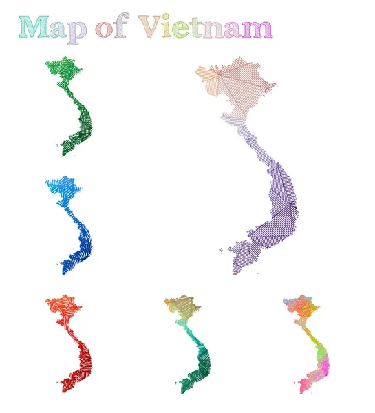 แผนที่ที่วาดด้วยมือของเวียดนาม รูปแบบประเทศที่มีสีสัน การรวบรวมแผนที่เวียดนาม Sketchy เวกเตอร์ — ภาพเวกเตอร์สต็อก