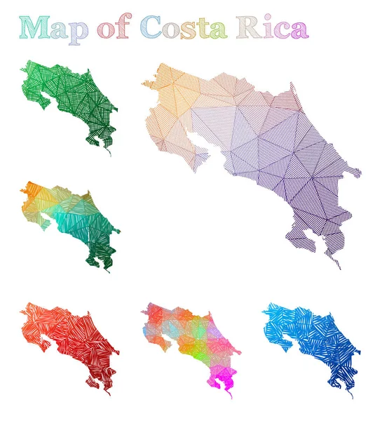 Mapa dibujado a mano de Costa Rica Forma colorida del país Sketchy Costa Rica maps collection Vector — Vector de stock