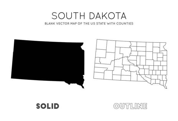 サウスダコタ州マップ サウスダコタ州の郡国境を持つ米国州の空白のベクトルマップ — ストックベクタ