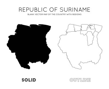 Surinam haritası Sizin için Surinam sınırları bölgeleri ile Ülke Boş vektör haritası