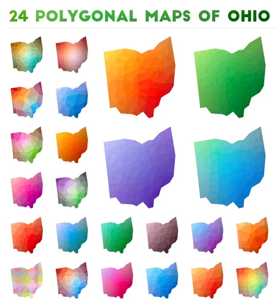 Serie di mappe poligonali vettoriali dell'Ohio Mappa del gradiente luminoso di noi stato in stile poligonale basso — Vettoriale Stock