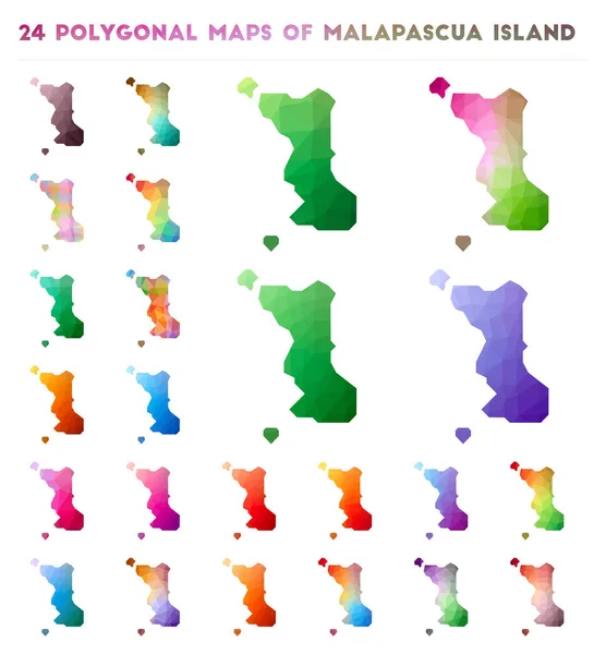 Набір векторних полігональних карт острова Малакакарти яскрава Градієнтна карта острова в стилі низького поліфонія — стоковий вектор