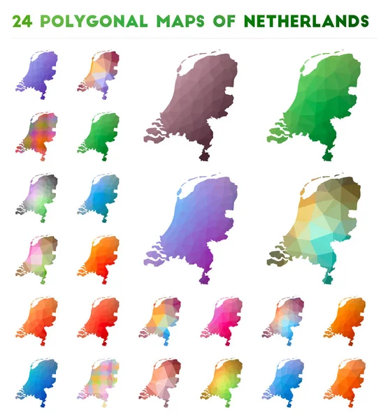 Ensemble de cartes vectorielles polygonales des Pays-Bas Carte de gradient lumineux du pays dans un style poly bas — Image vectorielle