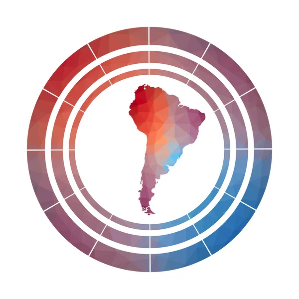 Güney Amerika rozeti Düşük poli tarzı Çok renkli Güney Amerika kıtanın Parlak gradyan logosu — Stok Vektör
