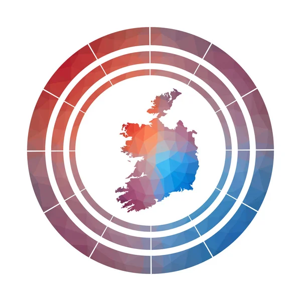 Insignia de Irlanda Bright gradiente logo del país en estilo polivinílico bajo Multicolor Irlanda signo redondeado — Vector de stock