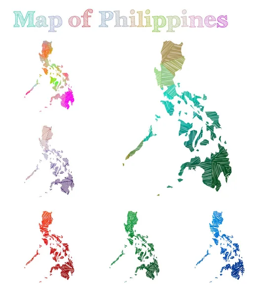 Mapa dibujado a mano de Filipinas Colorida forma de país Sketchy Filipinas mapas colección Vector — Vector de stock