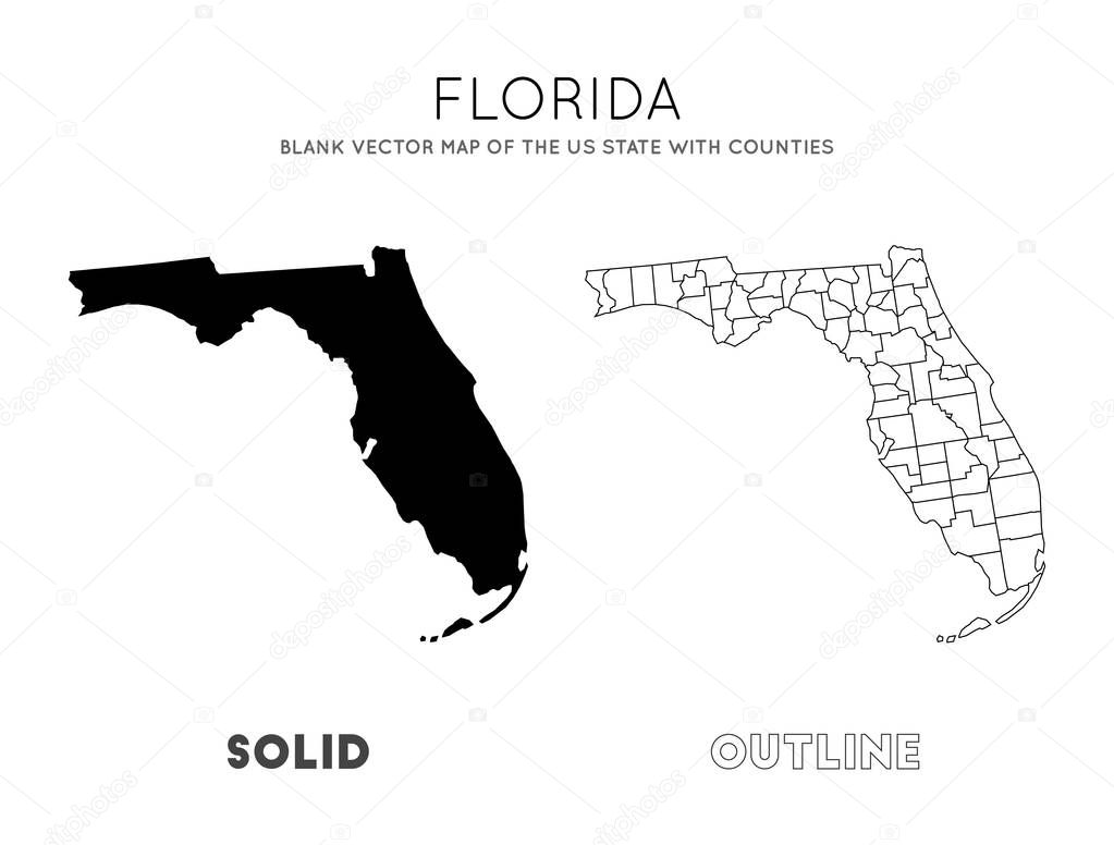 Florida map Blank vector map of the Us State with counties Borders of Florida for your