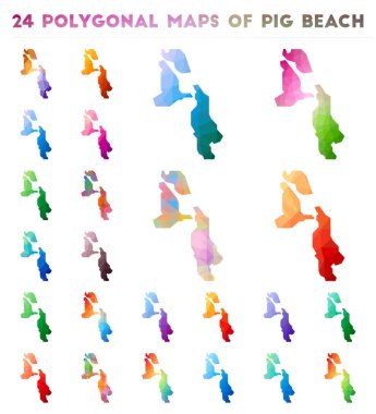 Pig Beach Düşük poli stilinde adanın Parlak degrade haritası vektör çokgen haritalar kümesi