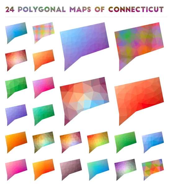 Állítsa be a vektor sokszögű térképek Connecticut Bright gradiens Térkép ránk állam alacsony poli stílusban — Stock Vector