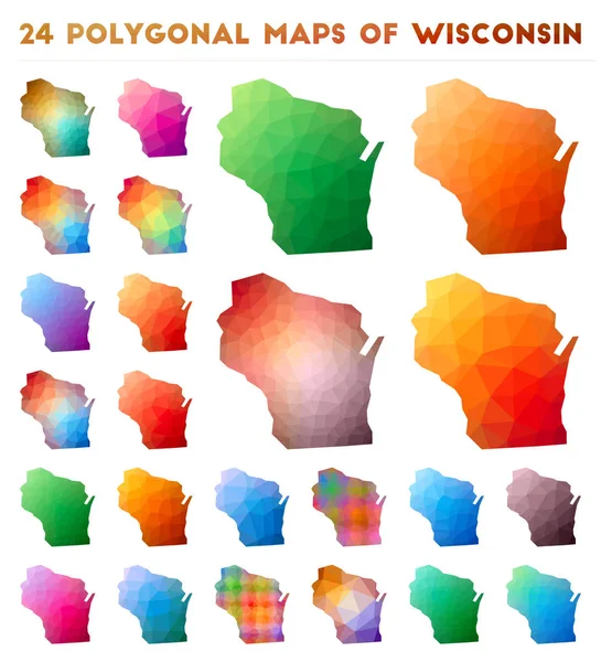 Множина векторних полігональних карт Вісконсину Яскраве градієнтне відображення нас стану в низькому полі — стоковий вектор