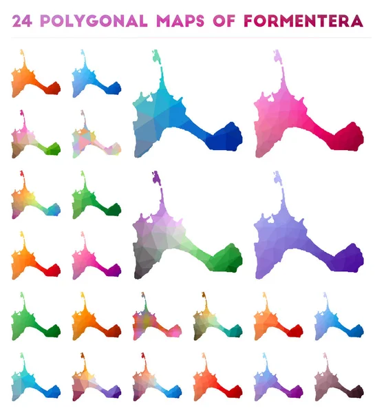 Set van vector veelhoekige kaarten van Formentera Heldere gradiënt kaart van eiland in lage poly stijl — Stockvector