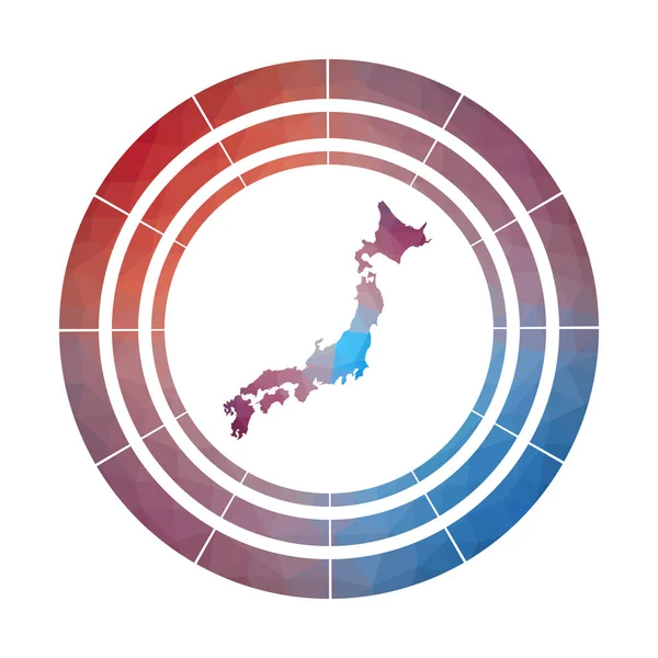 Insignia de Japón Logotipo de gradiente brillante del país en estilo polivinílico bajo Signo redondeado de Japón multicolor con — Vector de stock