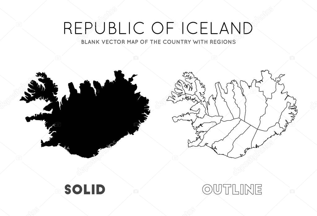 Iceland map Blank vector map of the Country with regions Borders of Iceland for your infographic