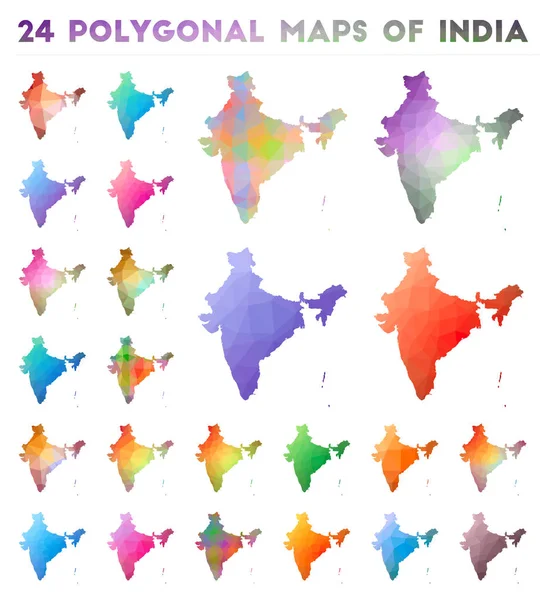 Ensemble de cartes vectorielles polygonales de l'Inde Carte de gradient lumineux du pays dans un style poly bas — Image vectorielle