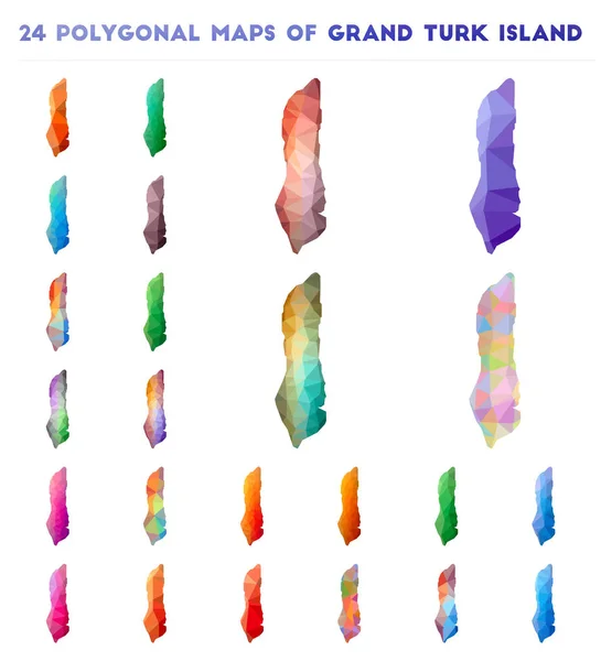 Conjunto de mapas poligonales vectoriales de Grand Turk Island Mapa de gradiente brillante de isla en estilo polivinílico bajo — Vector de stock