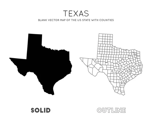 Texas map Blank vector map of the Us State with counties Borders of Texas for your infographic — Stock Vector
