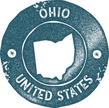 Ohio harita antika damgası Retro tarzı el yapımı etiket rozeti veya seyahat hatıraları için bir element Mavi