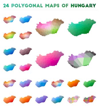 Düşük Poly tarzında ülkenin Macaristan parlak degrade Haritası vektör Çokgen haritaları seti