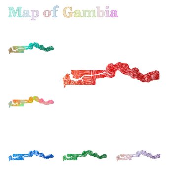 Gambia handdrawn Haritası renkli ülke şekli Sketchy Gambia haritaları koleksiyonu vector