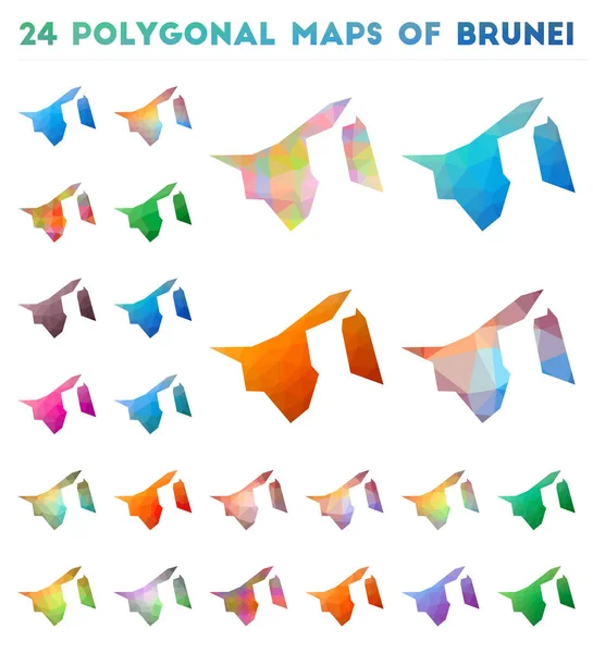 低ポリスタイルの国のブルネイ明るいグラデーションマップのベクトルポリゴンマップのセット — ストックベクタ