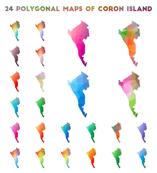 Conjunto de mapas poligonales vectoriales de Coron Island Mapa de gradiente brillante de isla en estilo polivinílico bajo — Vector de stock
