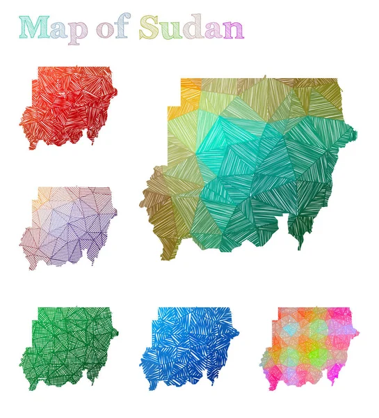 Mapa desenhado à mão de Sudão Forma de país colorido Sketchy Sudan mapas coleção Vector ilustração — Vetor de Stock