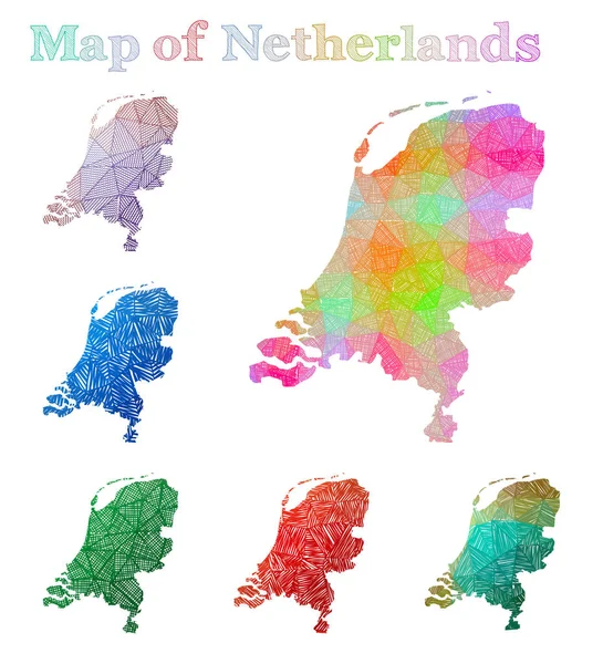 Handdrawn map of Netherlands Colorful country shape Sketchy Netherlands maps collection Vector — Stock Vector