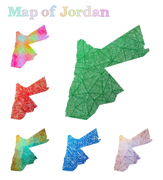 Mapa dibujado a mano de Jordania Colorida forma de país Sketchy Jordania mapas colección Vector — Vector de stock