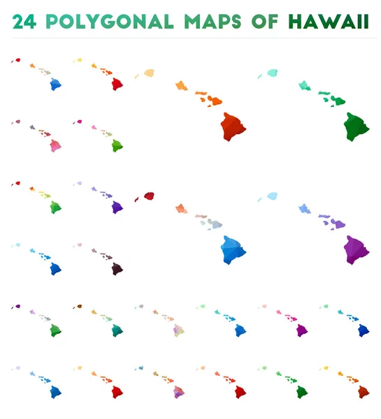 Набір векторних полігональних карт Гавайських островів яскрава Градієнтна карта острова в стилі низького поліфонія — стоковий вектор